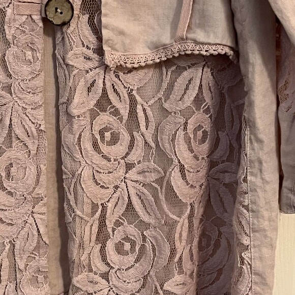 Ali Miles S Blush Linen Blouse Jacket Lace Details Boho Lagenlook Romant… - Picture 7 of 12